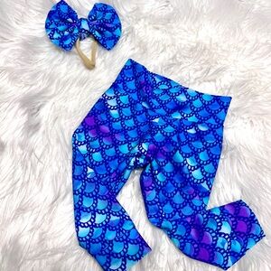 Mermaid Scales Leggings and Bow on Nylon band 6-12 months, Mermaid baby birthday